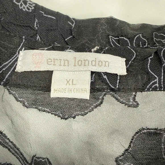 Erin London Black Floral Sheer Button Up Tunic Top Size XL - Picture 3 of 13
